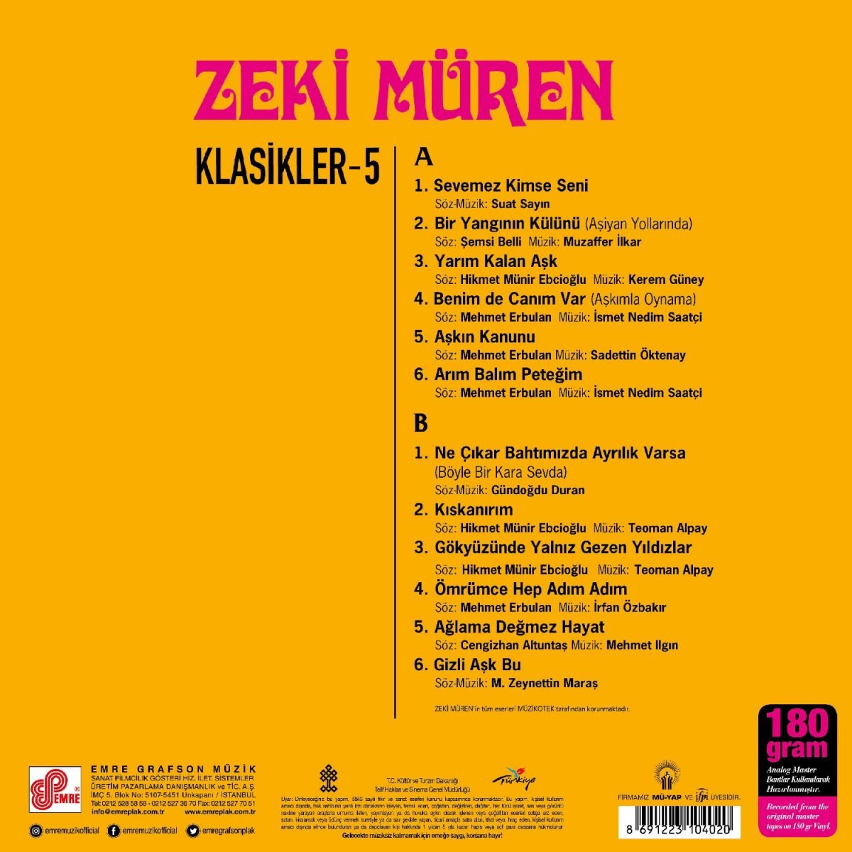 Zeki Müren Klasikler 5 (Anılarım) Plak - Görsel 2