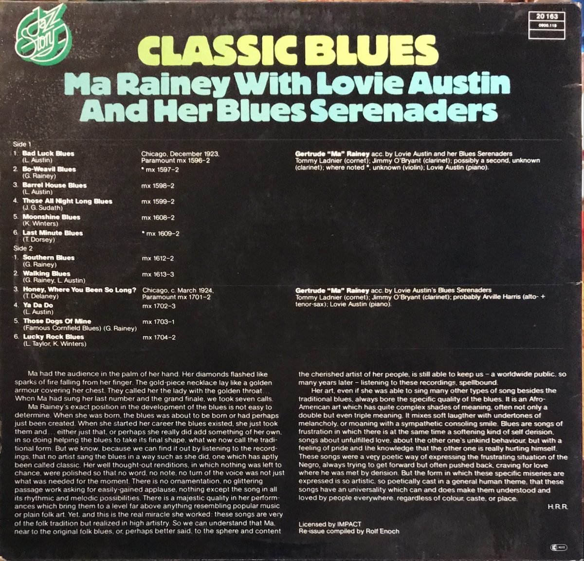 Ma Rainey With Lovie Austin And Her Blues Serenaders ‎– Classic Blues LP Plak Mono - Görsel 2