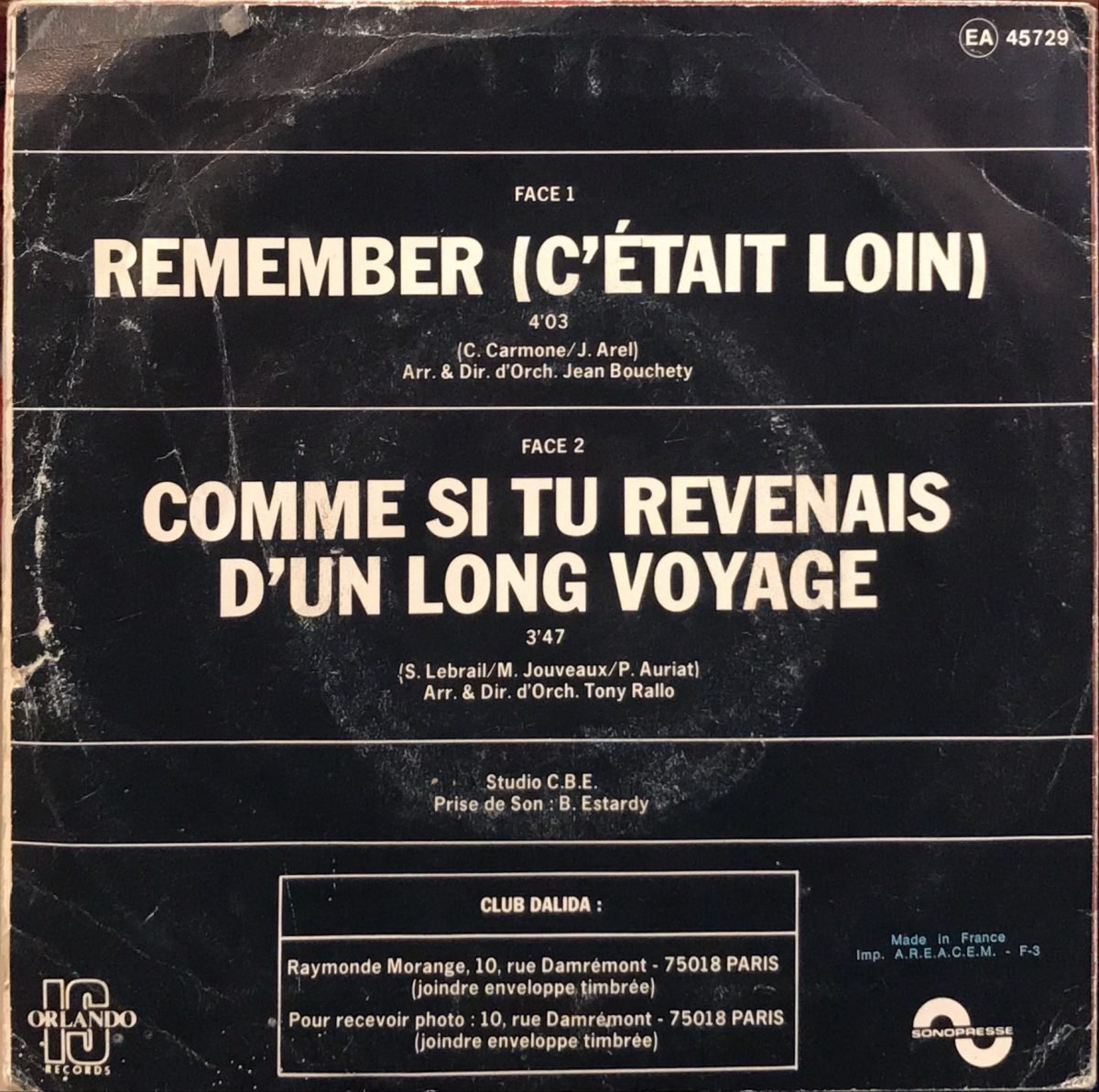 Dalida ‎– Remember C'était Loin 45lik Plak - Görsel 2