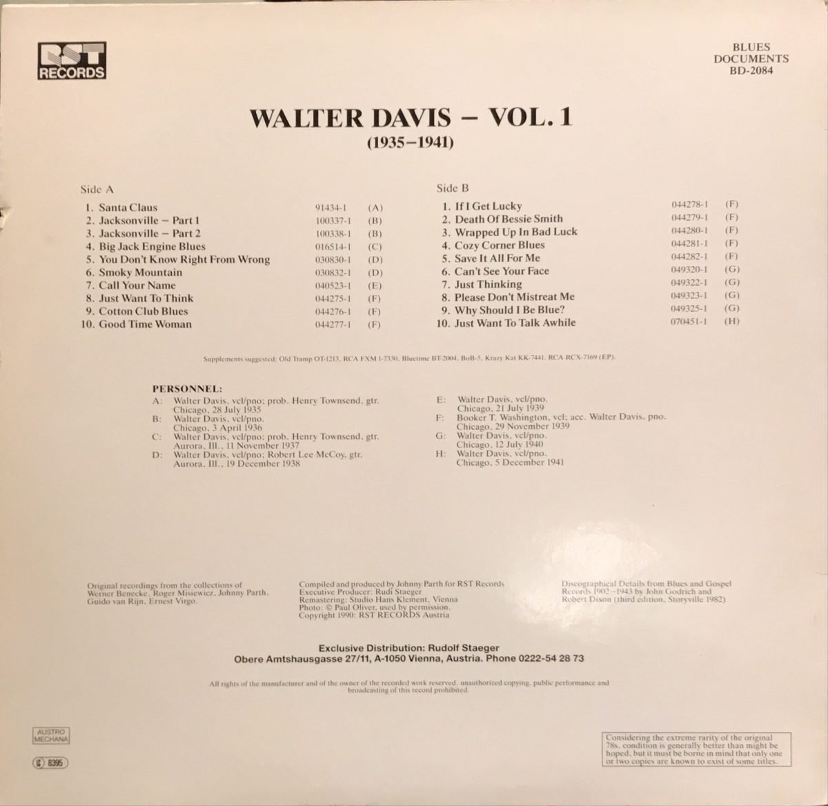 Walter Davis ‎– Vol. 1 (1935-1941) LP Plak Mono - Görsel 2