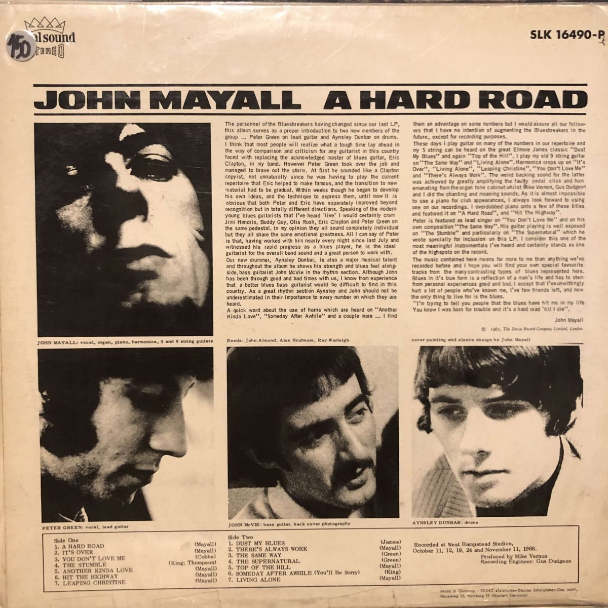 John Mayall And The Bluesbreakers A Hard Road Plak - Görsel 2