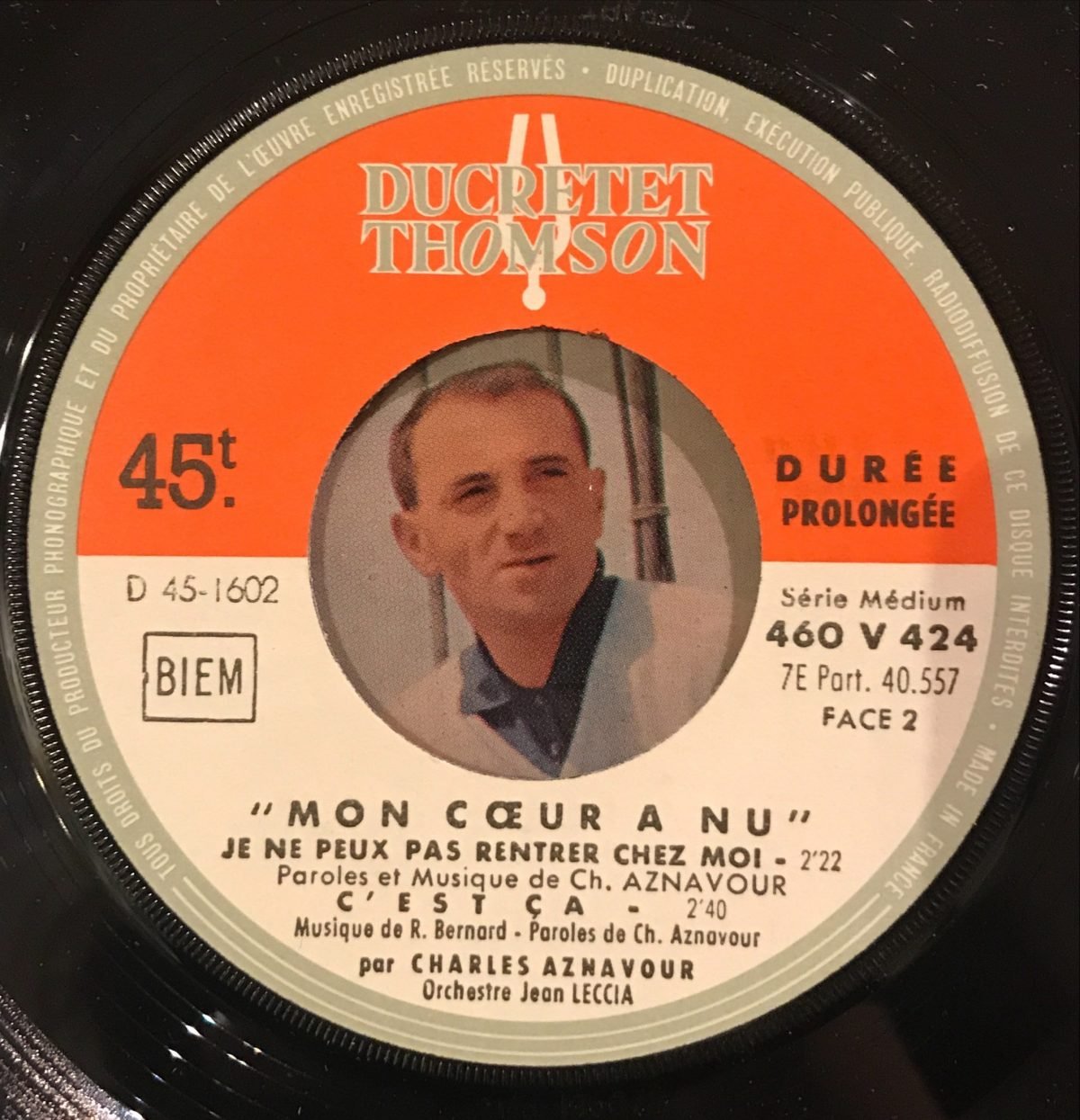 Charles Aznavour - Mon Cœur À Nu 45lik Plak EP - Görsel 3
