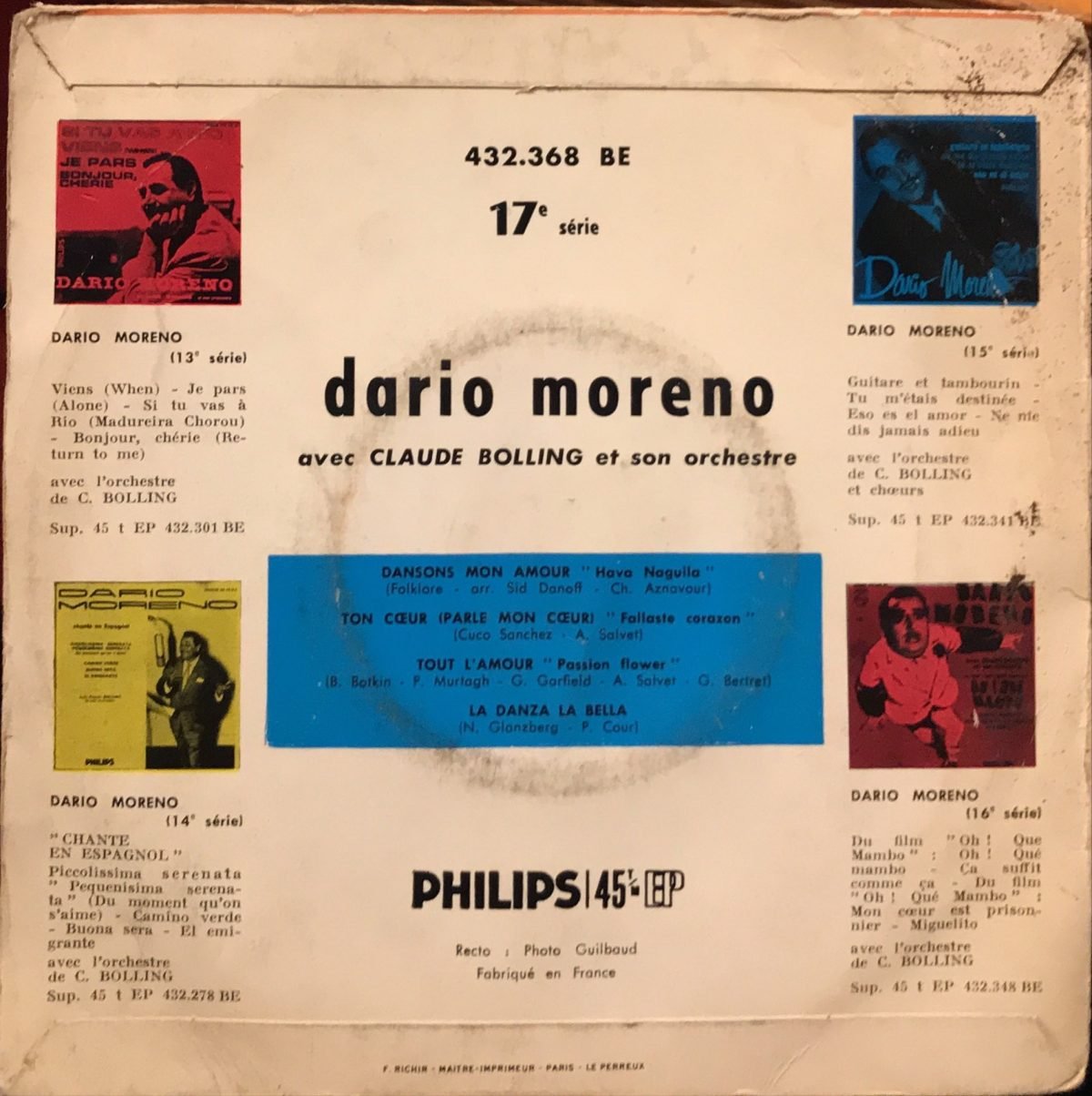 Dario Moreno ‎– Dansons Mon Amour Hava Naguila 45lik EP - Görsel 2