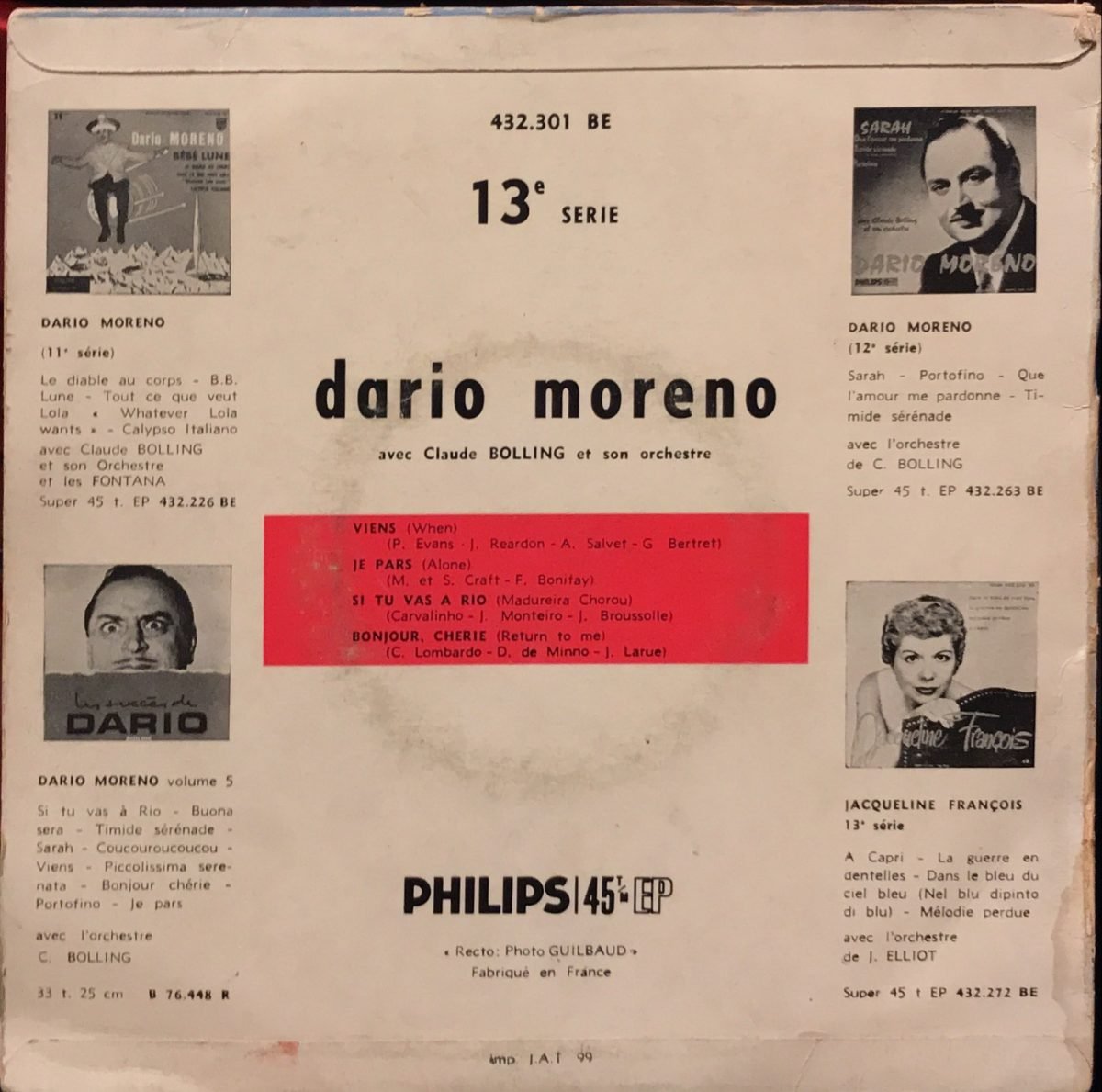 Dario Moreno ‎– Si Tu Vas A Rio 45lik EP - Görsel 2