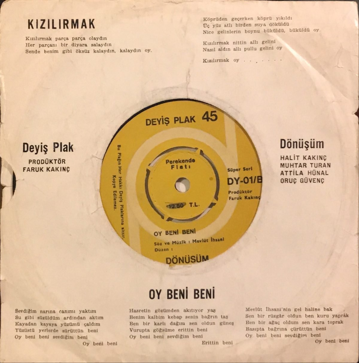 Dönüşüm ‎– Kızılırmak / Oy Beni Beni 45lik Plak - Görsel 2