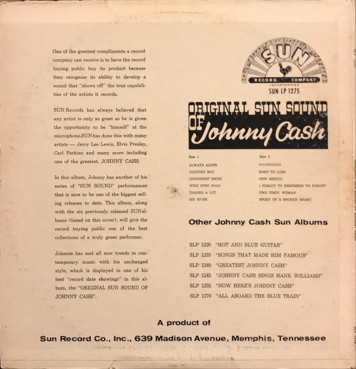 Johnny Cash ‎– Original Sun Sound Of Johnny Cash LP Plak - Görsel 2