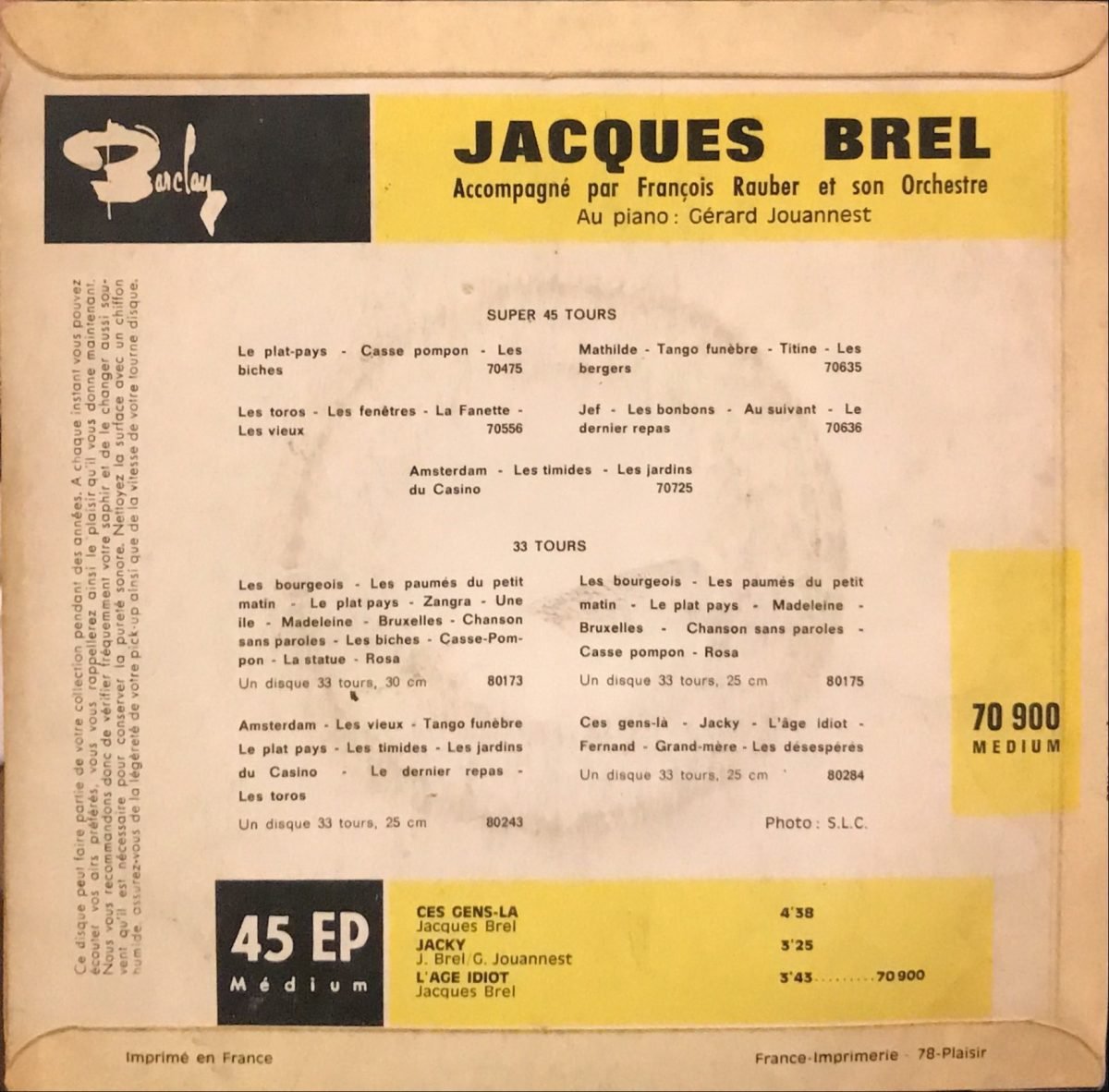Jacques Brel ‎– Ces Gens Là 45lik Plak EP - Görsel 2