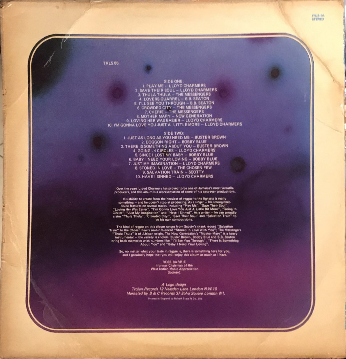 Lloyd Charmers ‎– The Best Of Lloyd Charmers LP - Görsel 2