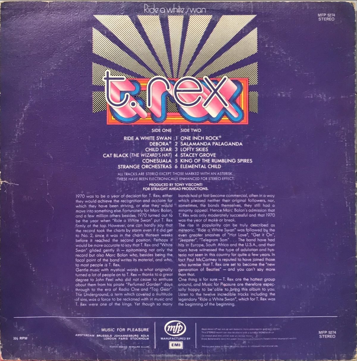 T. Rex ‎– Ride A White Swan LP Plak - Görsel 3