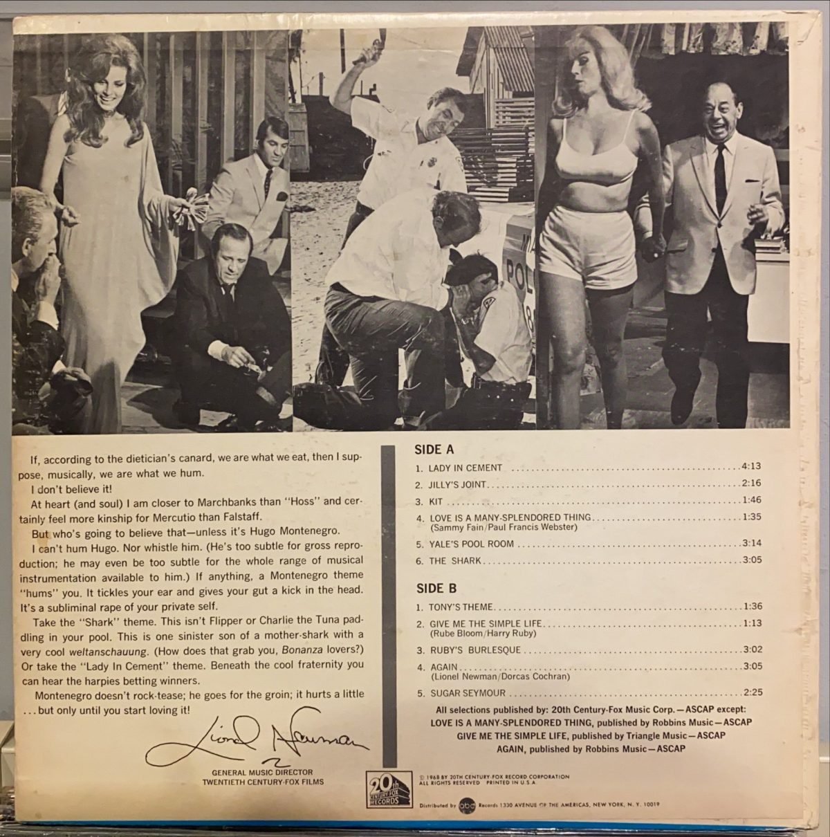 Hugo Montenegro ‎– Lady In Cement (Original Motion Picture Soundtrack Album) LP Plak - Görsel 3