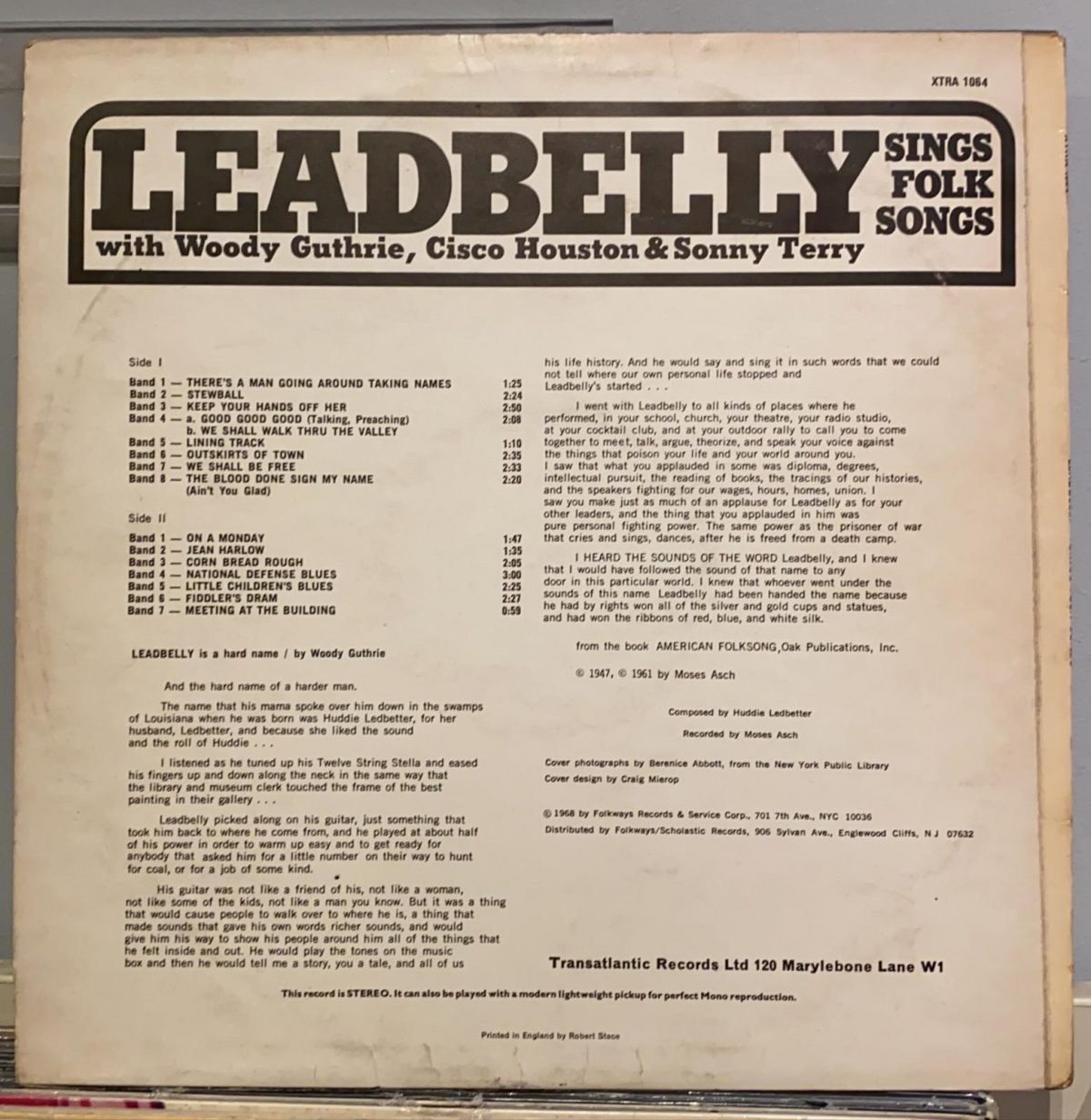 Leadbelly ‎– Sings Folk Songs LP Plak - Görsel 2