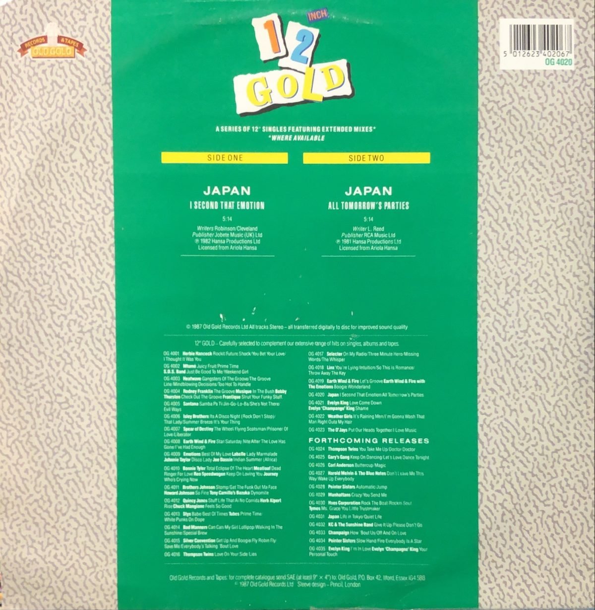 Japan ‎– I Second That Emotion/ All Tomorrow's Parties 12'' Maxi Single Plak - Görsel 2