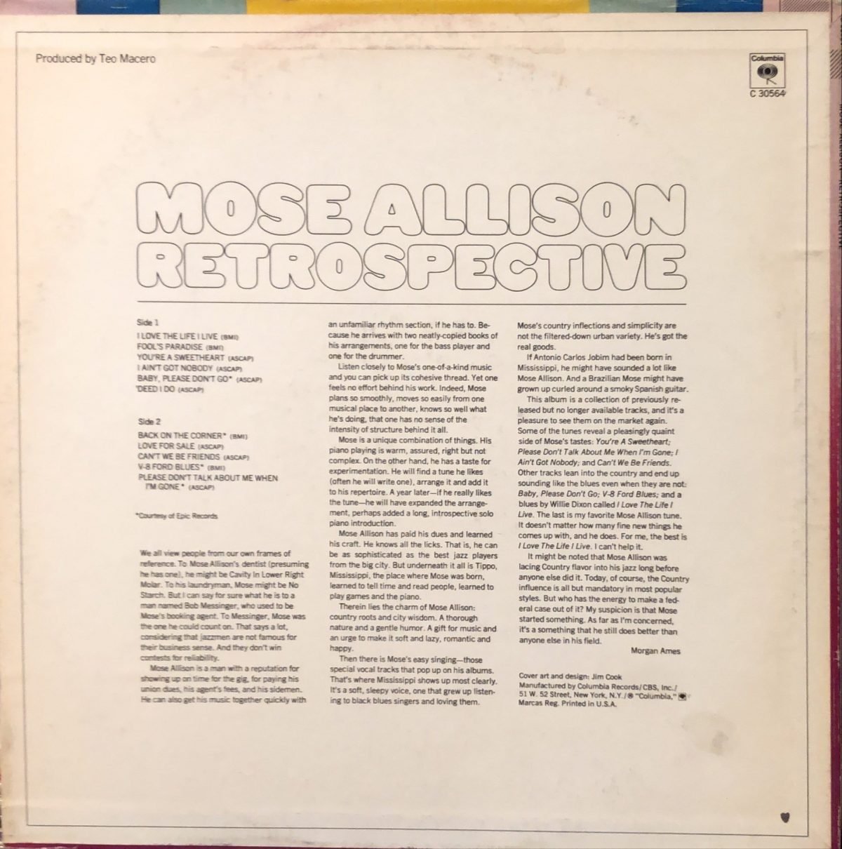 Mose Allison ‎– Retrospective LP Plak - Görsel 2