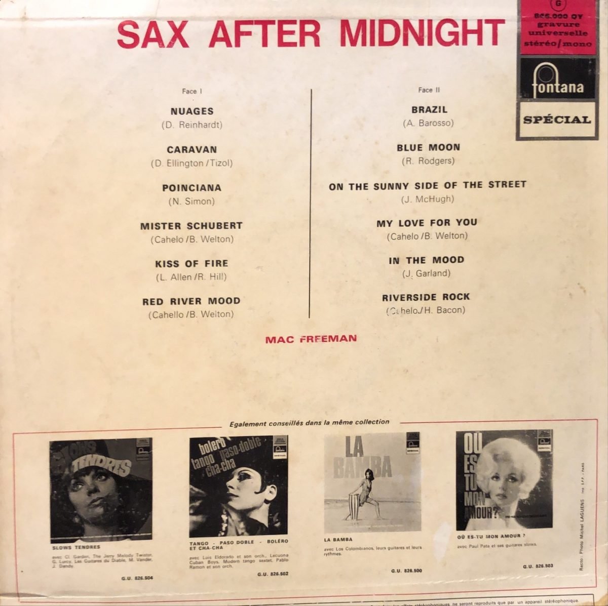 Mac Freeman ‎– Sax After Midnight LP Plak - Görsel 2