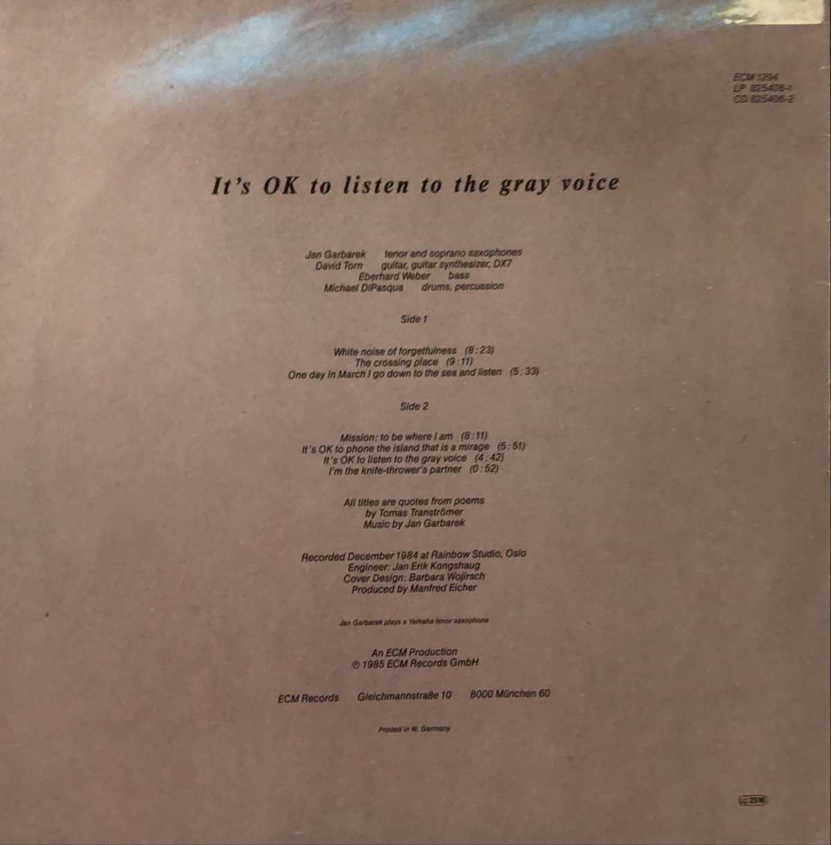 Jan Garbarek Group ‎– It's OK To Listen To The Gray Voice LP Plak - Görsel 2