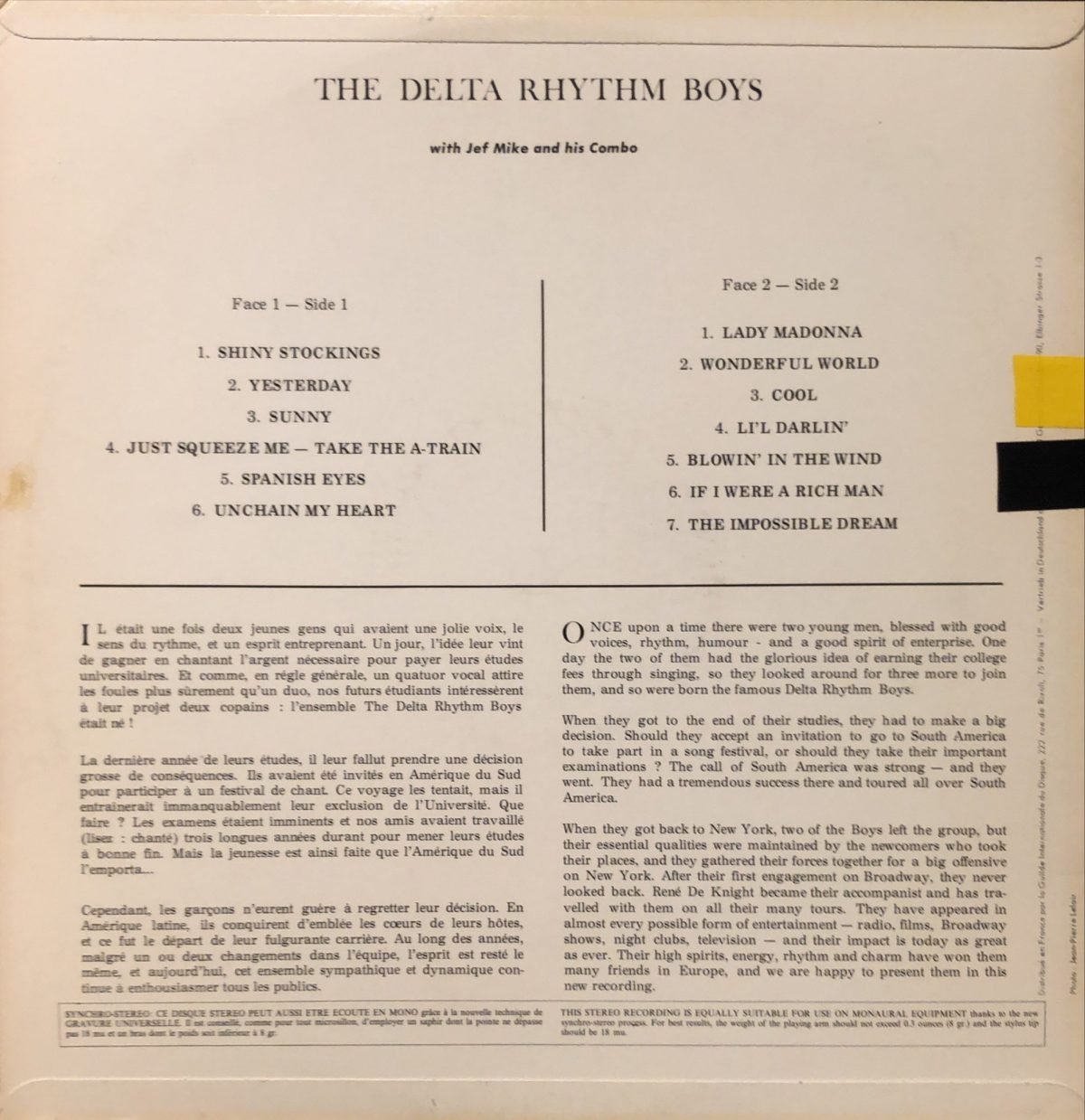 The Delta Rhythm Boys With Jef Mike And His Combo ‎– More Songs By The Delta Rhythm Boys LP Plak - Görsel 2
