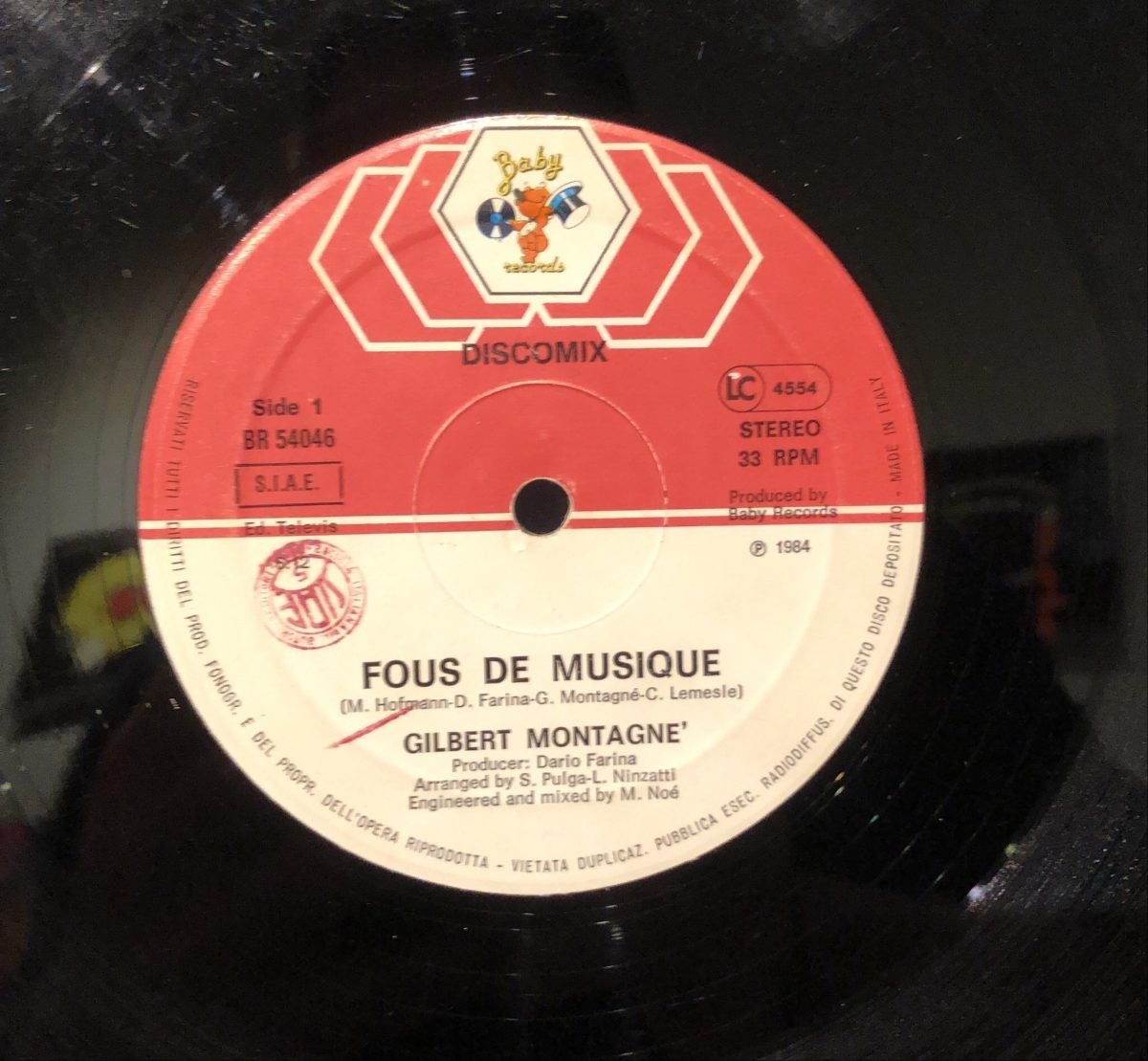 Gilbert Montagné ‎– Fous De Musique 12'' Maxi Single Plak - Görsel 3
