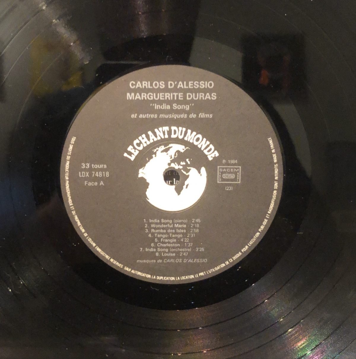 Carlos D'Alessio / Marguerite Duras ‎– India Song Et Autres Musiques De Films LP Plak - Görsel 3