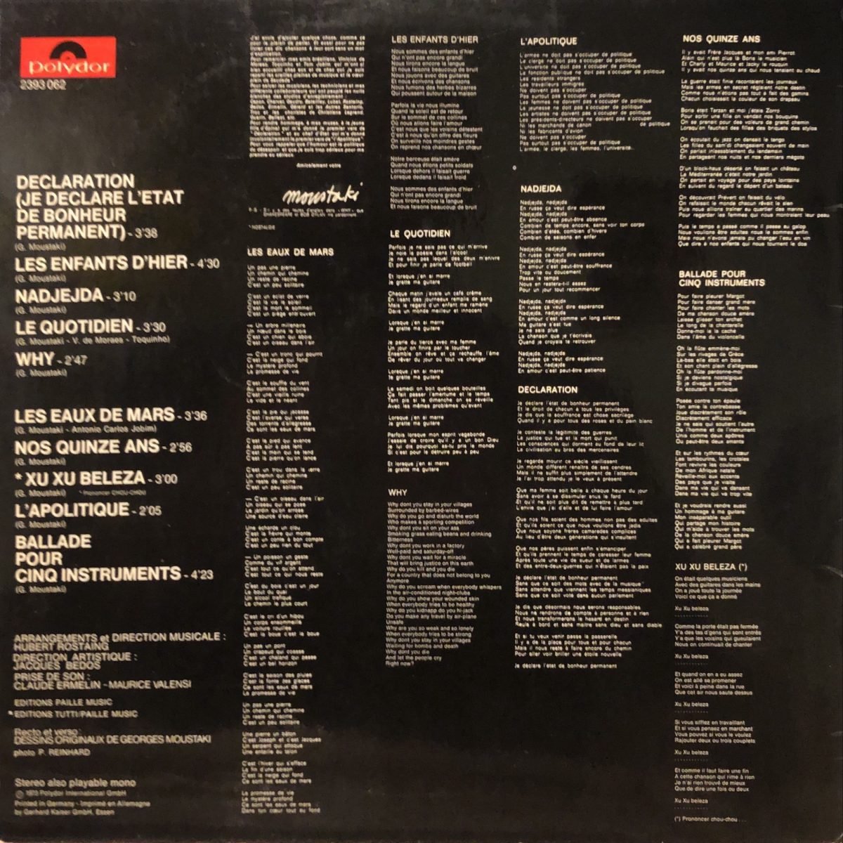 Georges Moustaki ‎– Déclaration LP Plak (Yunanca) - Görsel 2