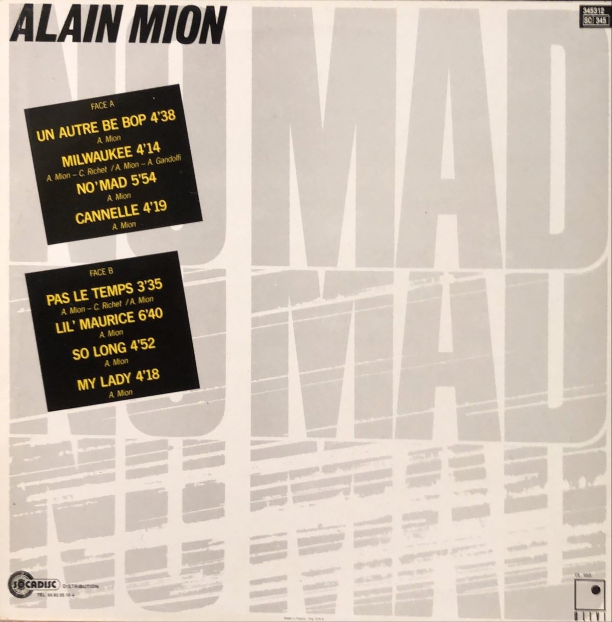 Alain Mion ‎– No Mad LP Plak - Görsel 2