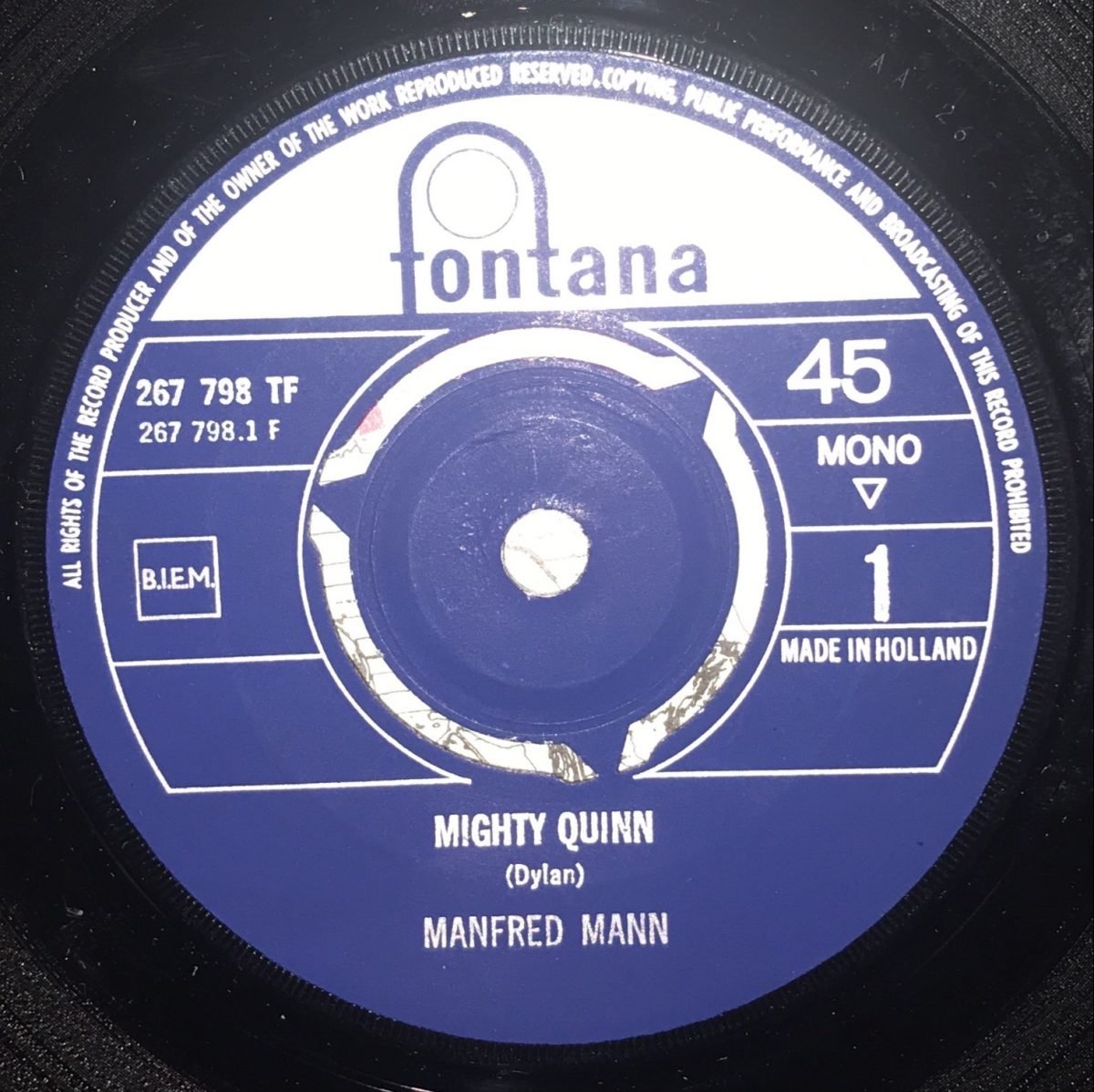 Manfred Mann ‎– Mighty Quinn 45lik Plak - Görsel 3