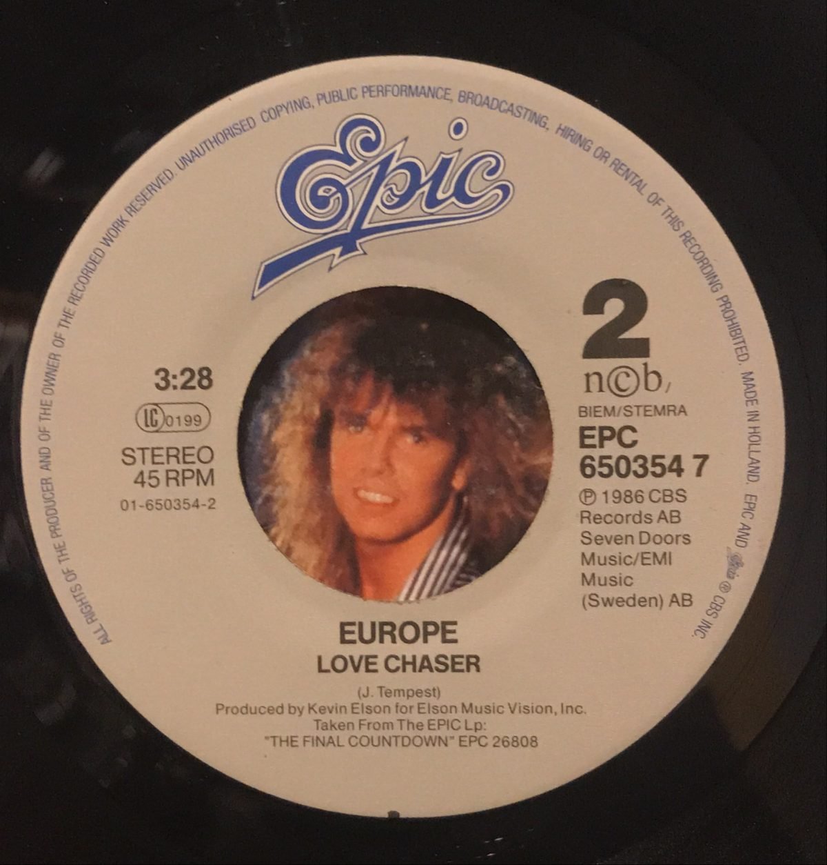 Europe ‎– Carrie 45lik Plak - Görsel 3