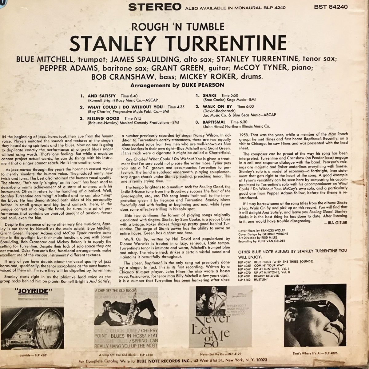 Stanley Turrentine ‎– Rough 'N Tumble LP Plak - Görsel 2