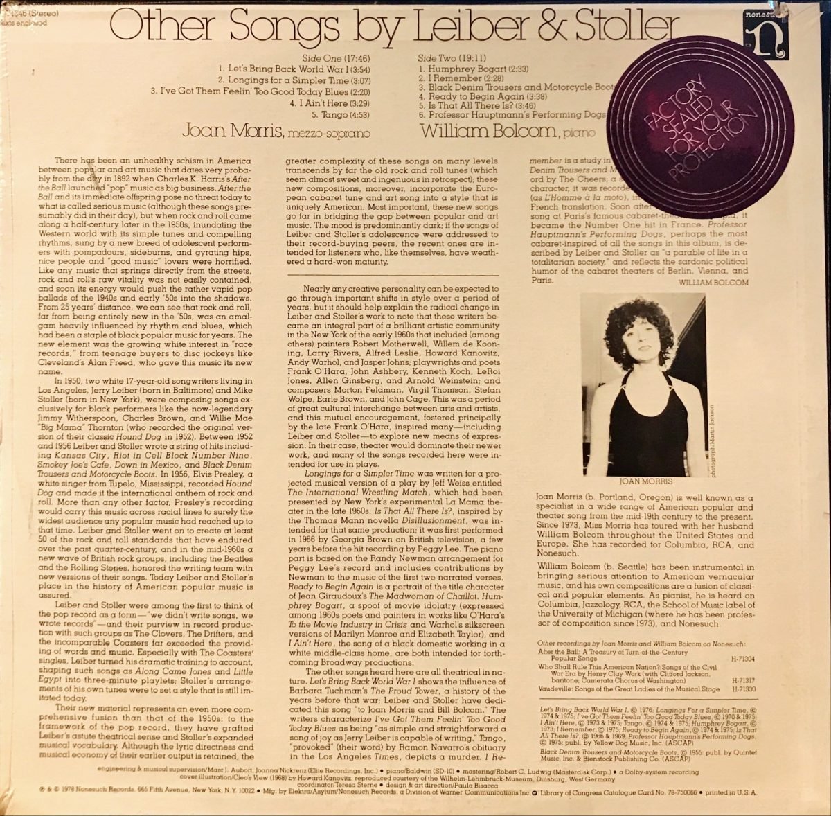 Joan Morris And William Bolcom ‎– Other Songs By Leiber & Stoller - Görsel 2