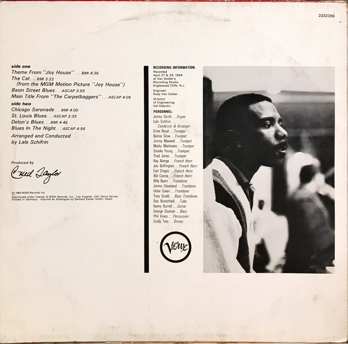 Jimmy Smith ‎– The Cat (Arr. & Cond. Lalo Schifrin) LP Plak - Görsel 2