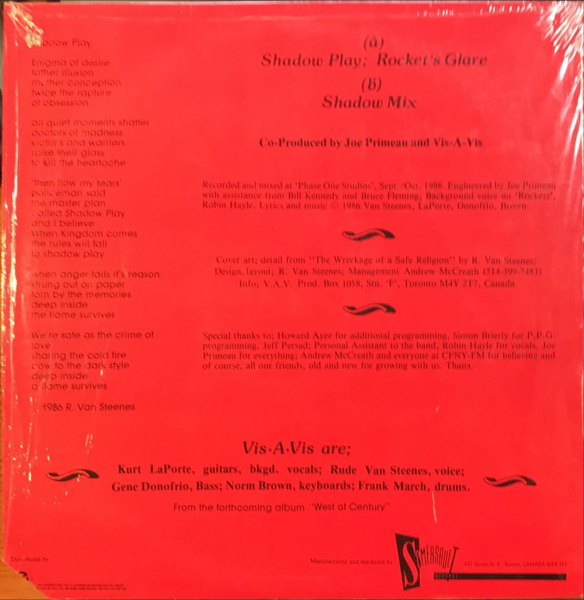 Vis-A-Vis ‎– Shadow Play 12'' Maxi Single - Görsel 2
