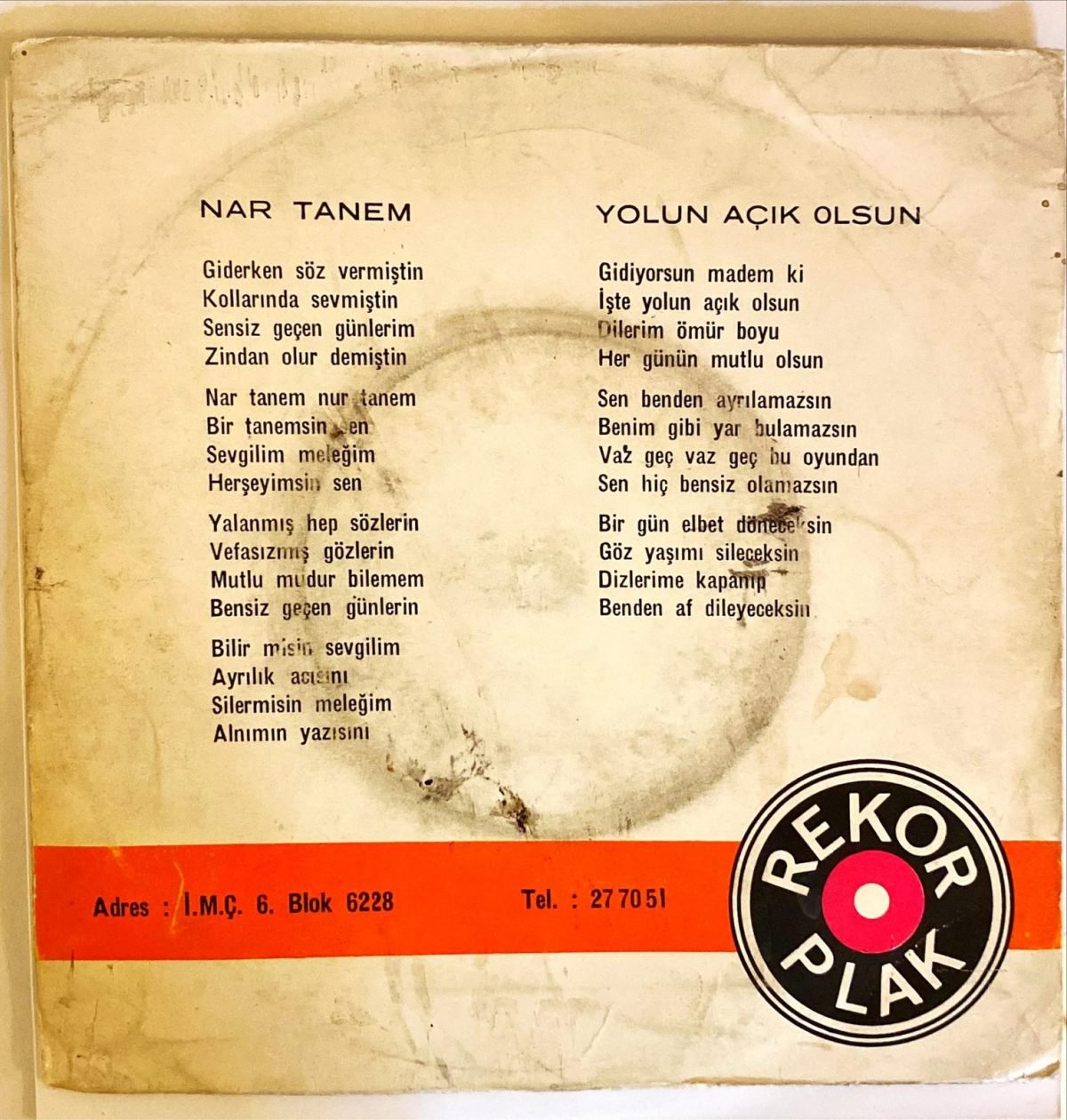 Oktay Tem ‎– Nartanem / Yolun Açık Olsun 45'lik Plak - Görsel 4
