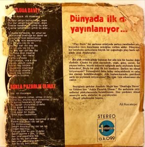 Play-Back - Dostluğa Davet 45'lik Plak - Görsel 2