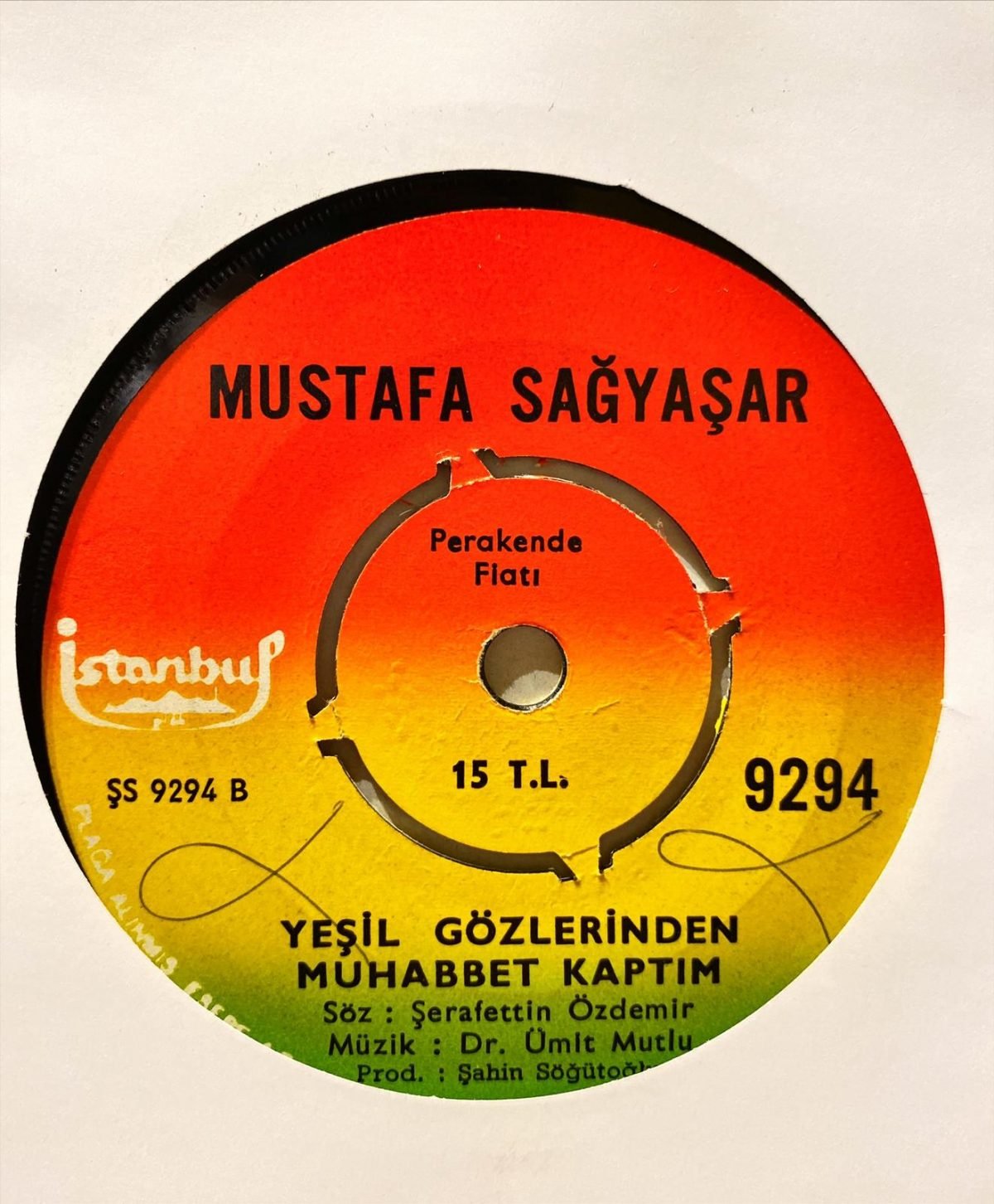 Mustafa Sağyaşar ‎– Kader / Yeşil Gözlerinden Muhabbet Kaptım 45'lik Plak - Görsel 3