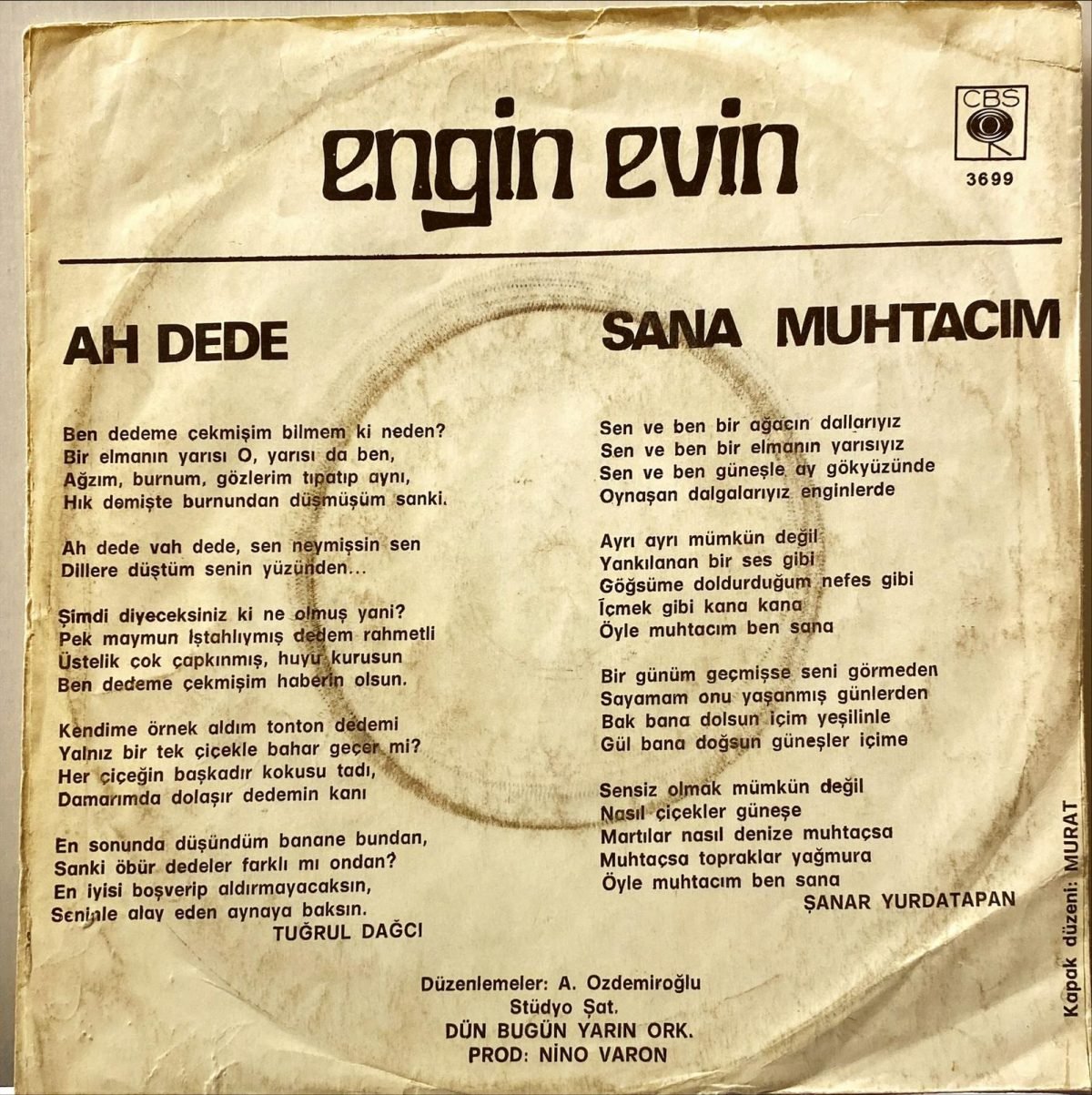 Engin Evin ‎– Ah Dede Vah Dede / Sana Muhtacım 45'lik Plak - Görsel 2