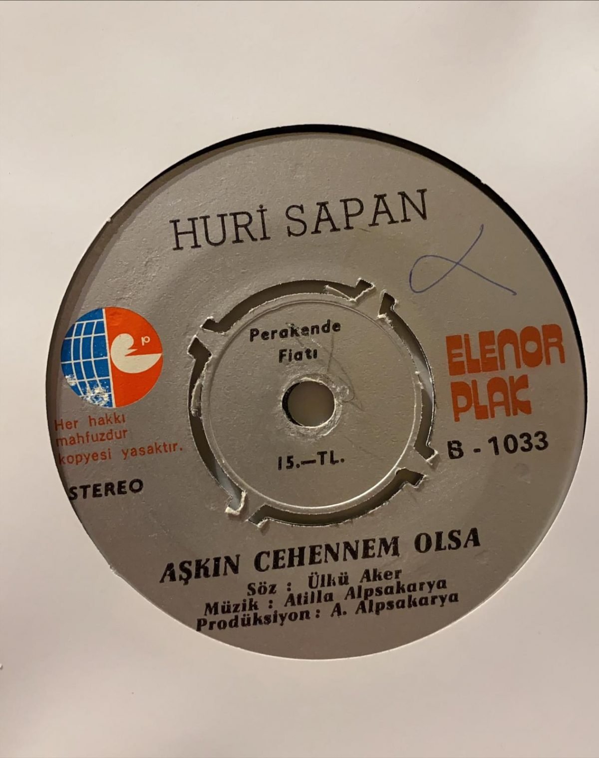Huri Sapan ‎– Dertliler Dünyası / Aşkın Cehennem Olsa 45'lik Plak - Görsel 4