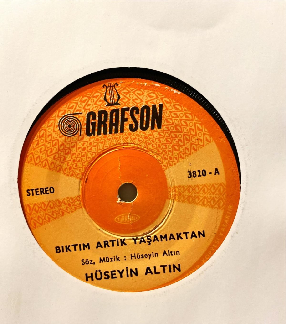 Hüseyin Altın ‎– Bıktım Artık Yaşamaktan/Meçhul Sevgili 45'lik Plak - Görsel 3