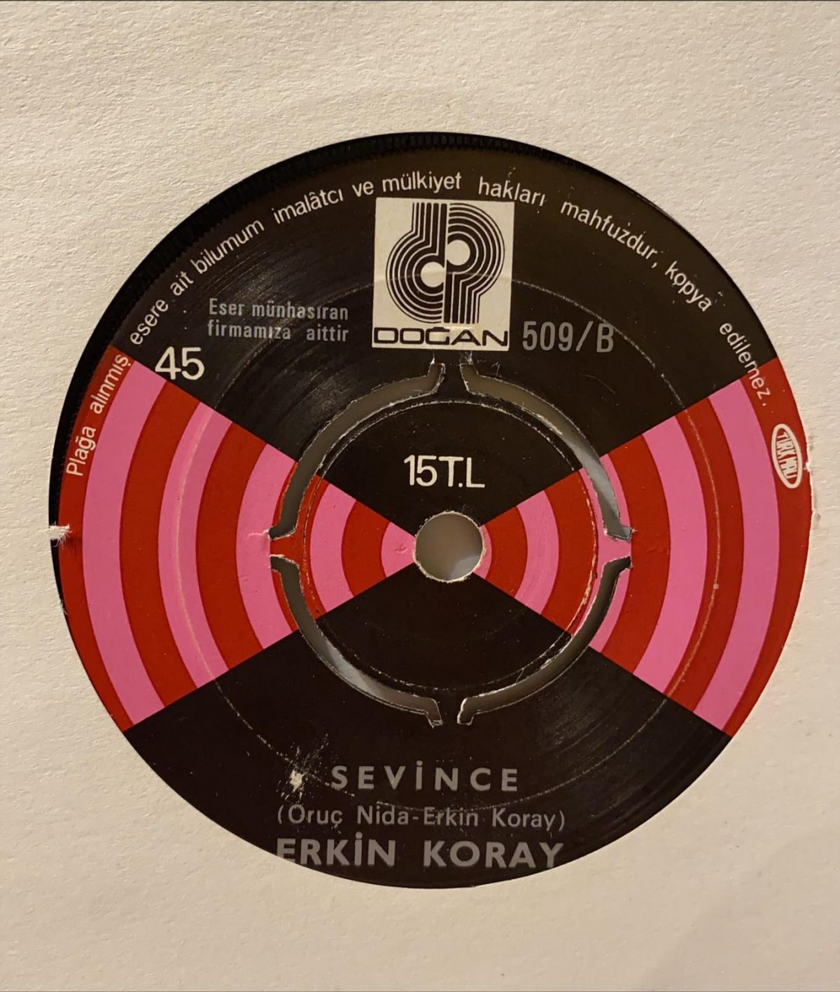 Erkin Koray ‎– Estarabim / Sevince 45'lik Plak - Görsel 3