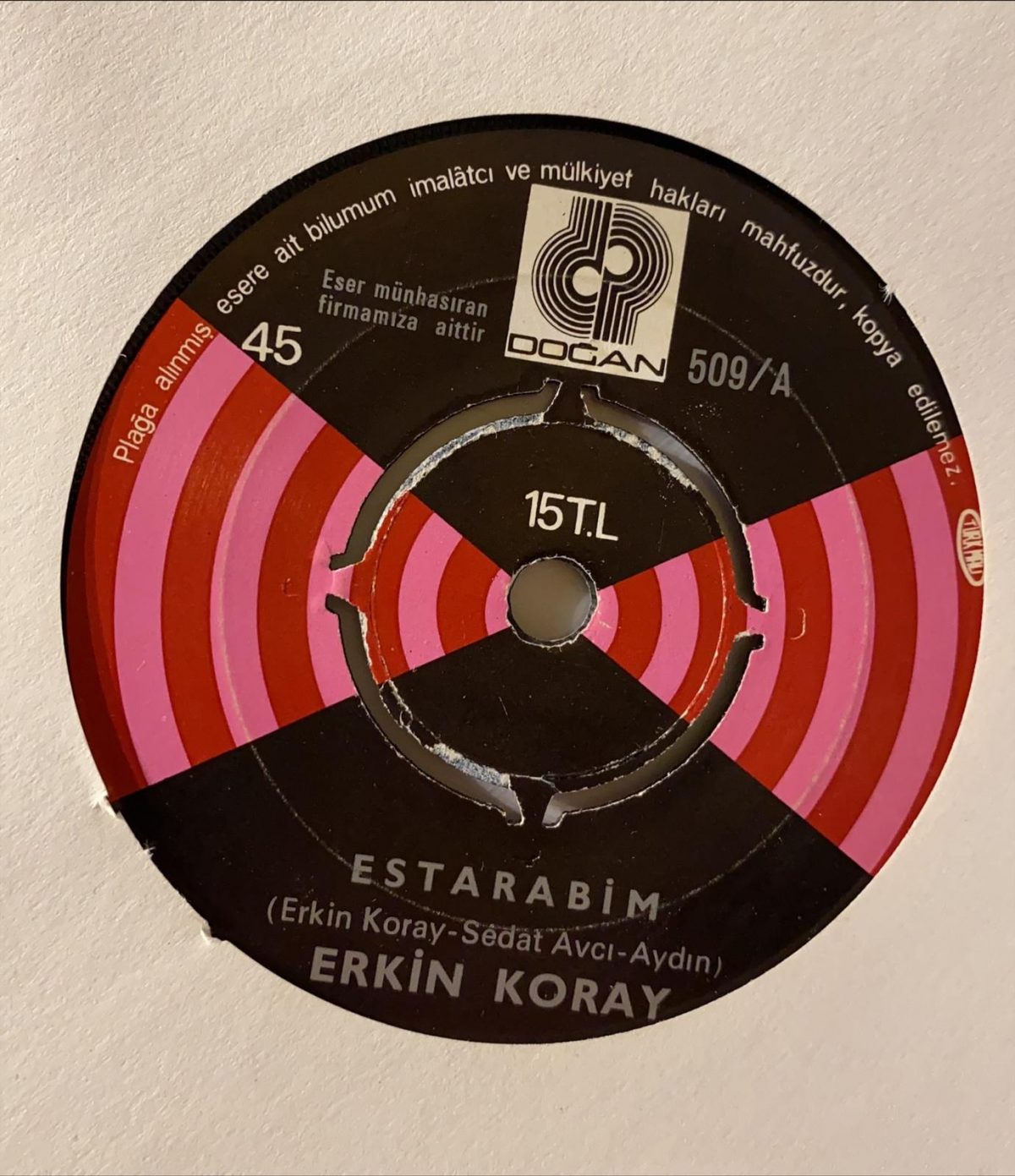 Erkin Koray ‎– Estarabim / Sevince 45'lik Plak - Görsel 4