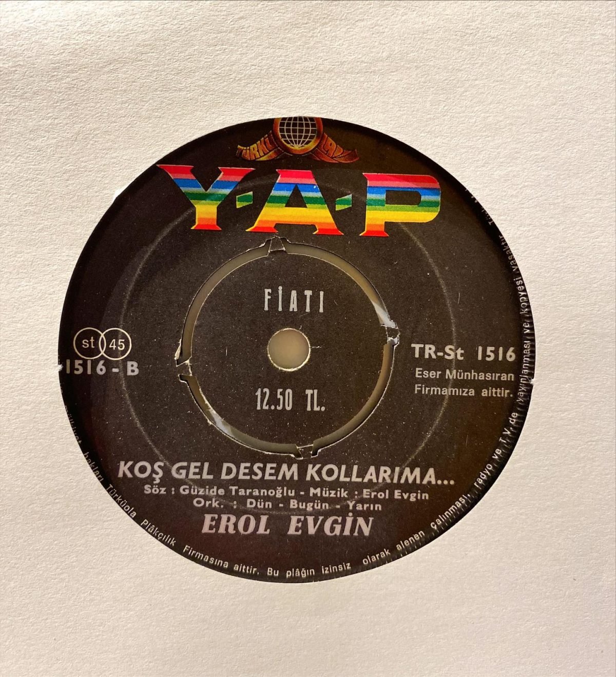 Erol Evgin ‎– Bir Yıldız Doğdu Yüceden 45'lik Plak - Görsel 3