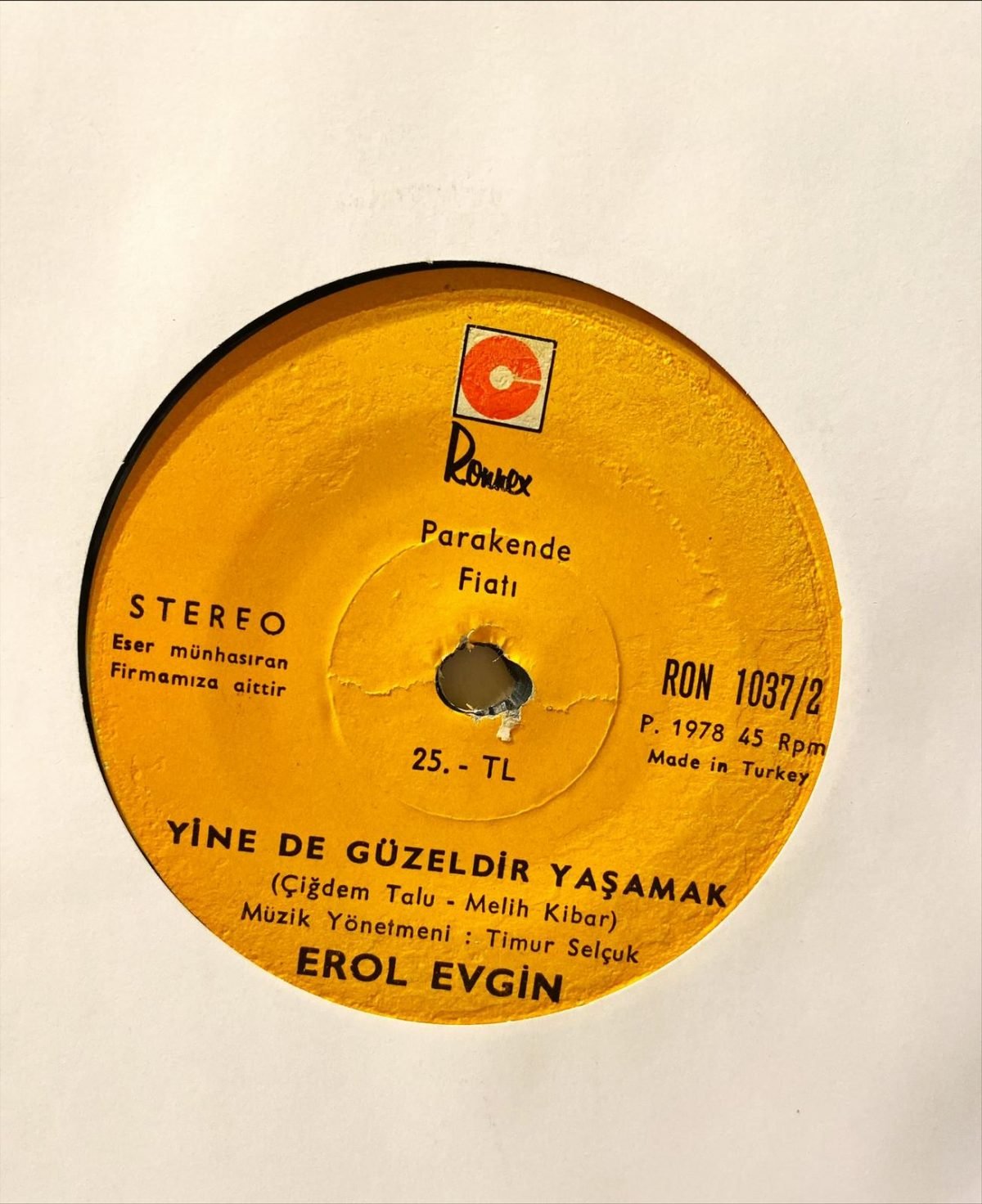 Erol Evgin ‎– İçimdeki Fırtına / Yine De Güzeldir Yaşamak 45'lik Plak - Görsel 2