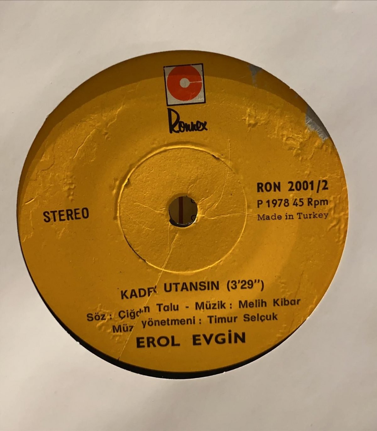 Erol Evgin ‎– Aldım Başımı Gidiyorum / Kader Utansın 45'lik Plak - Görsel 3