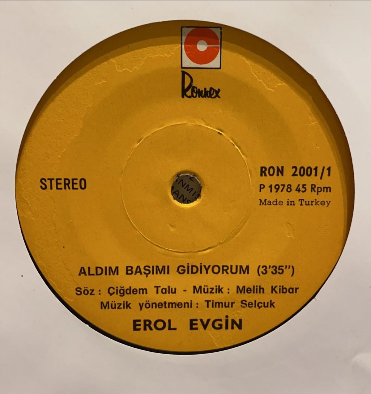 Erol Evgin ‎– Aldım Başımı Gidiyorum / Kader Utansın 45'lik Plak - Görsel 4