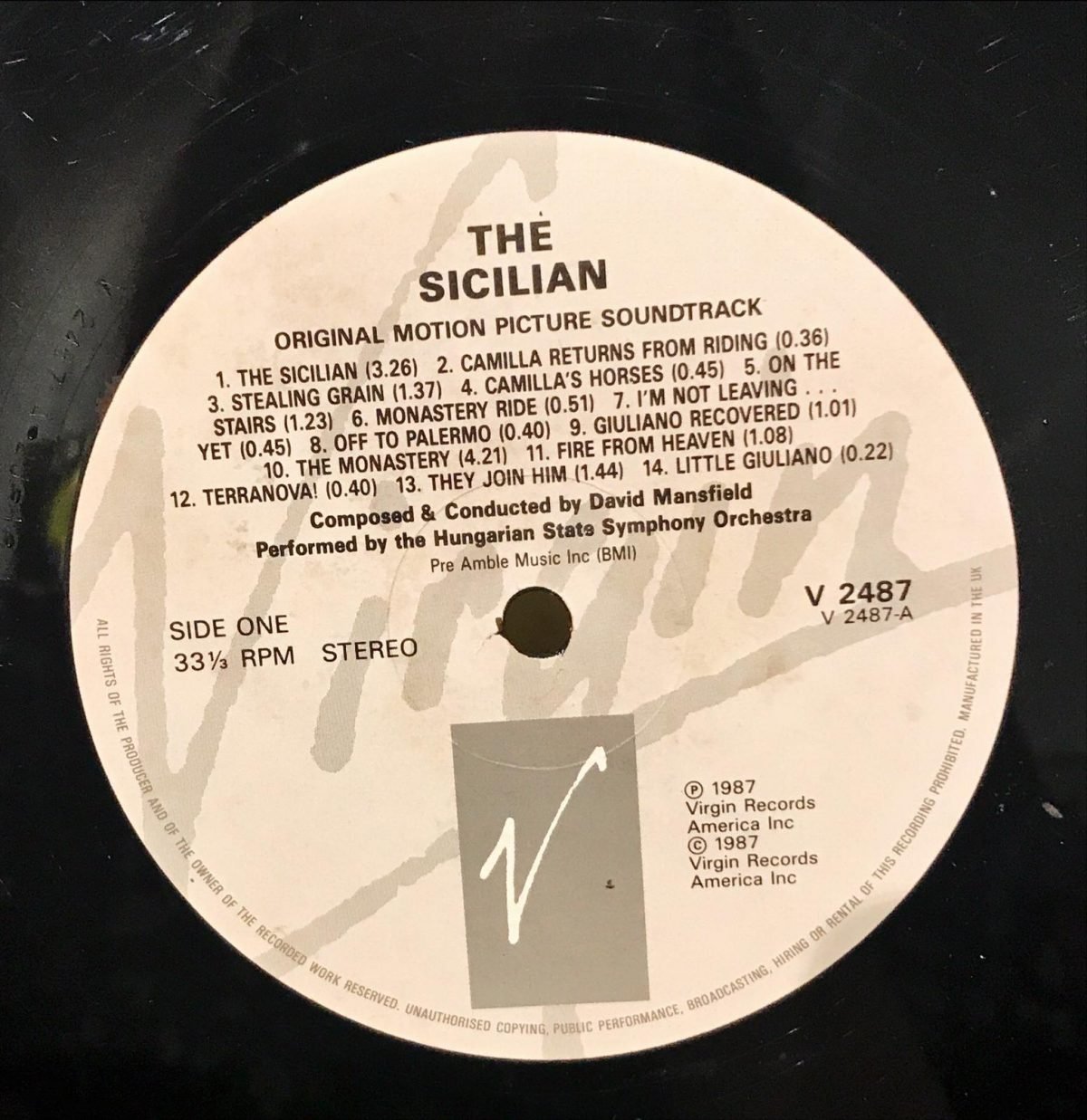 David Mansfield ‎– The Sicilian (Original Motion Picture Soundtrack) LP Plak - Görsel 3