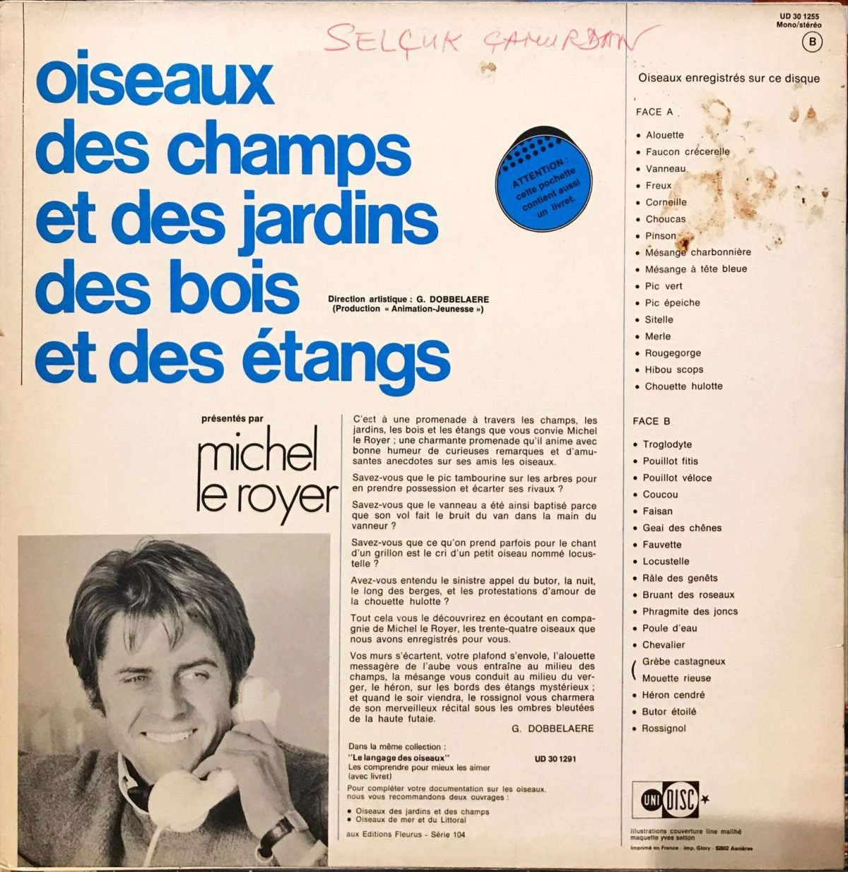 Michel Le Royer ‎– Oiseaux Des Champs Et Des Jardins Des Bois Et Des Etangs LP Plak (Kuş Sesleri) - Görsel 2