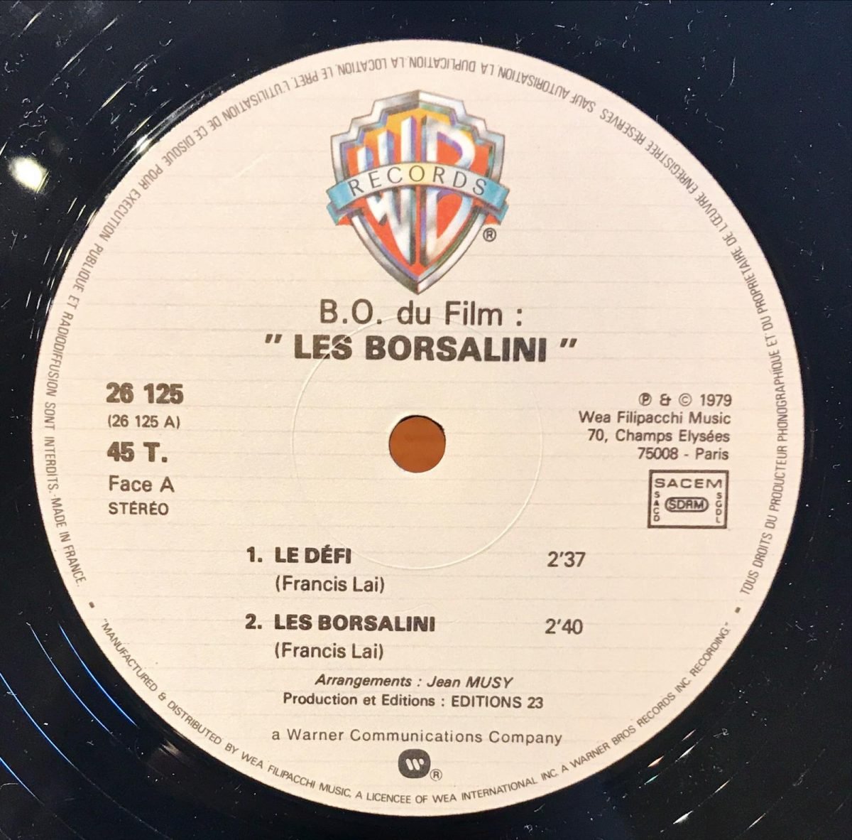 Francis Lai ‎– (Bande Originale Du Film) Les Borsalini 12'' Maxi Single Plak - Görsel 2