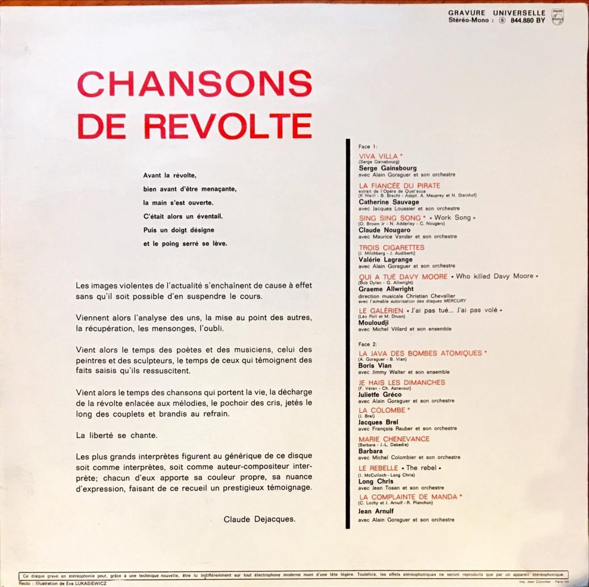 Chansons De Révolte LP Plak - Görsel 2