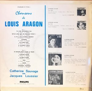 Catherine Sauvage Avec Jacques Loussier ‎– Chansons De Louis Aragon LP Plak - Görsel 2