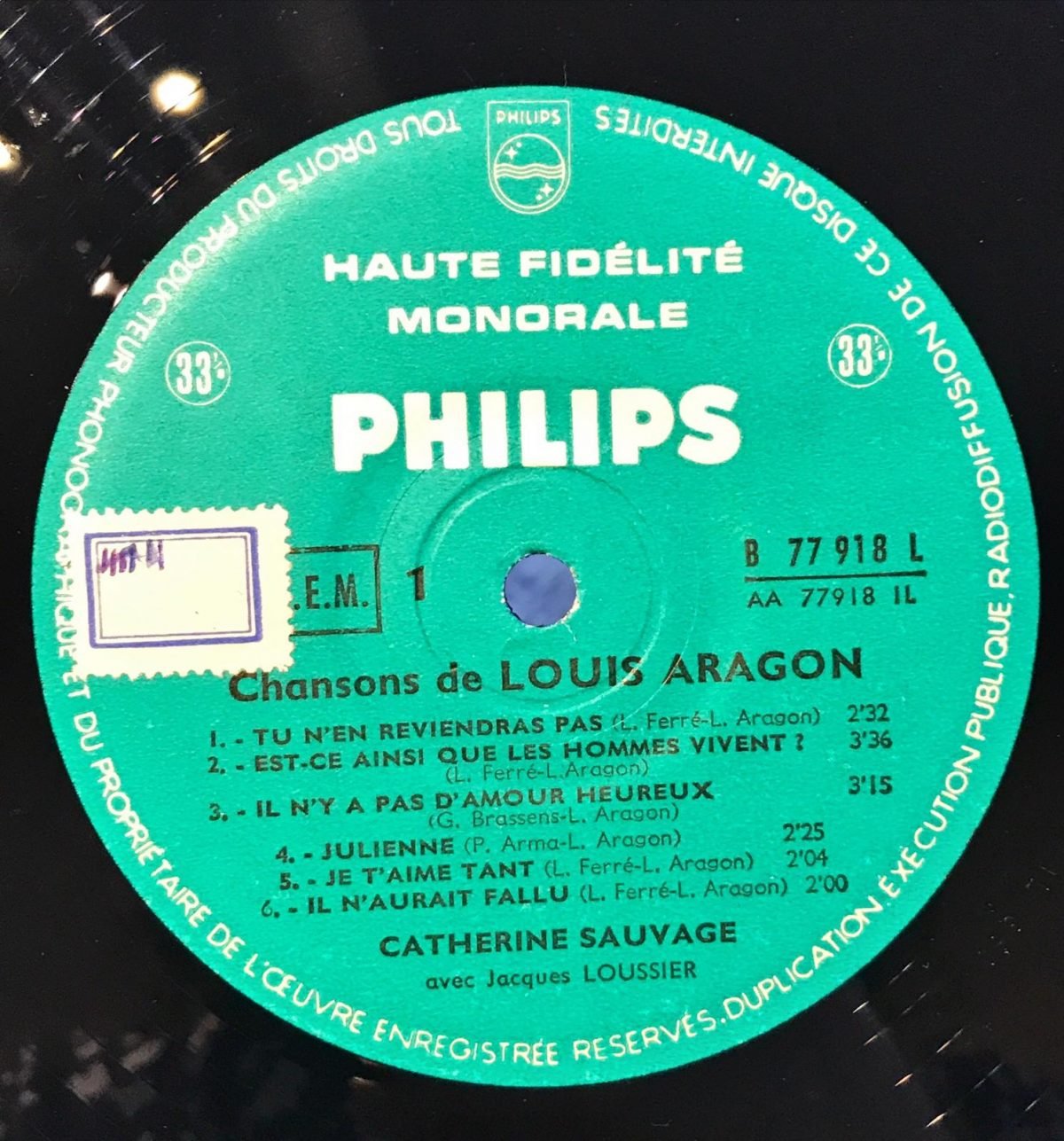 Catherine Sauvage Avec Jacques Loussier ‎– Chansons De Louis Aragon LP Plak - Görsel 3