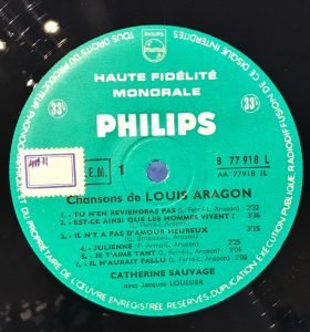 Catherine Sauvage Avec Jacques Loussier ‎– Chansons De Louis Aragon LP Plak - Görsel 3