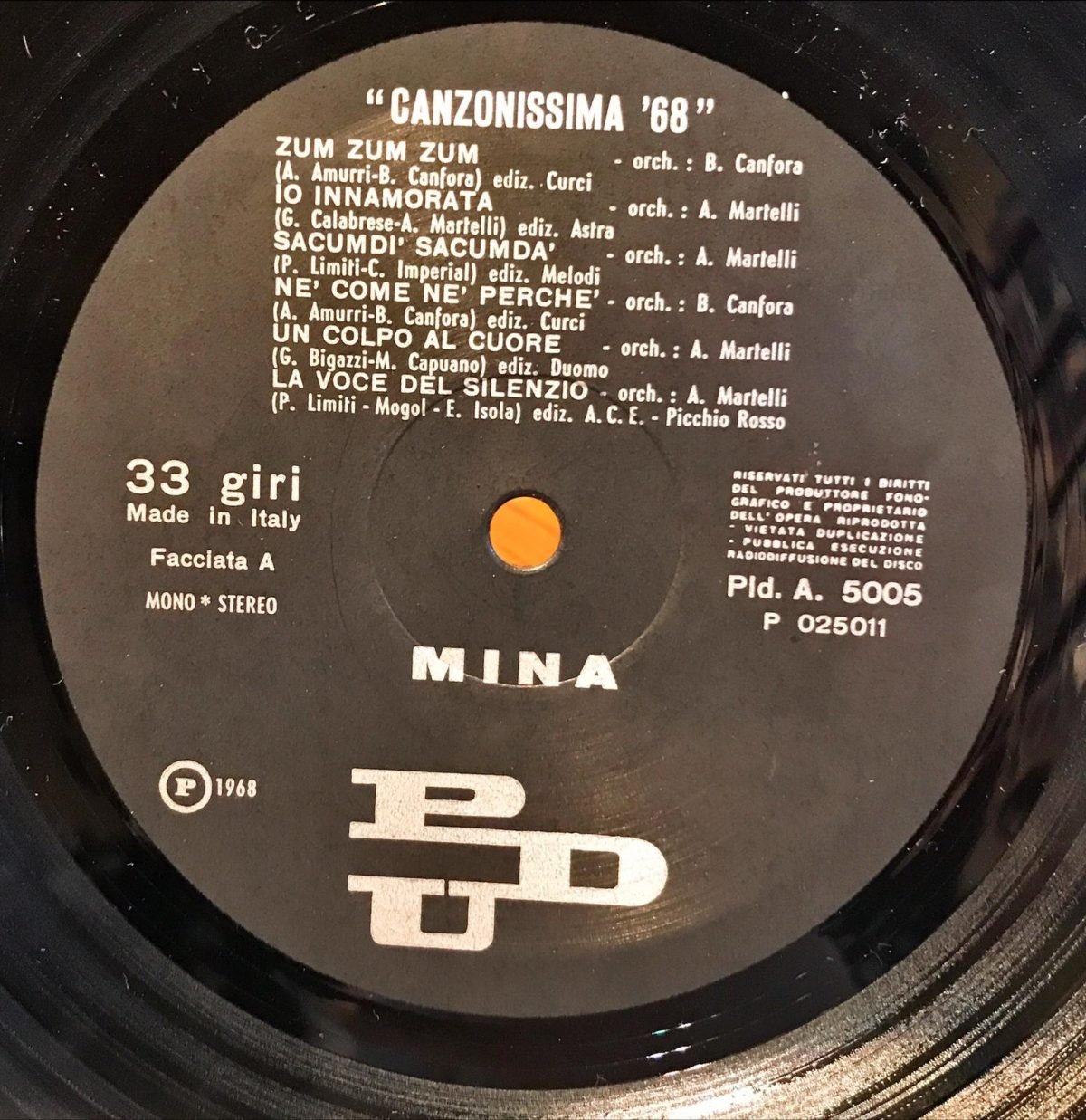 Mina ‎– Canzonissima '68 LP Plak - Görsel 2